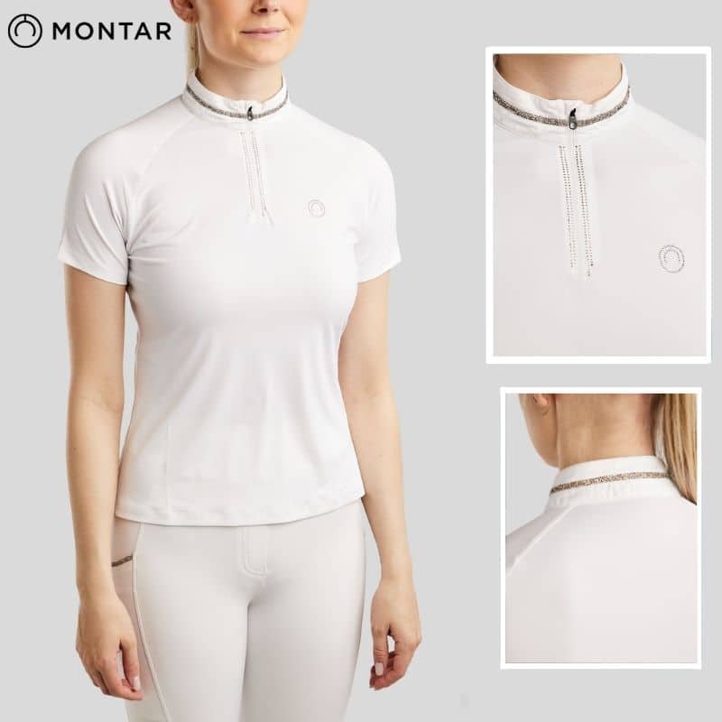 Polo de concours à strass MoLila CT2620 Blanc Strass Champagne SS26 MONTAR Sellerie Equinoxe Shop Fuveau
