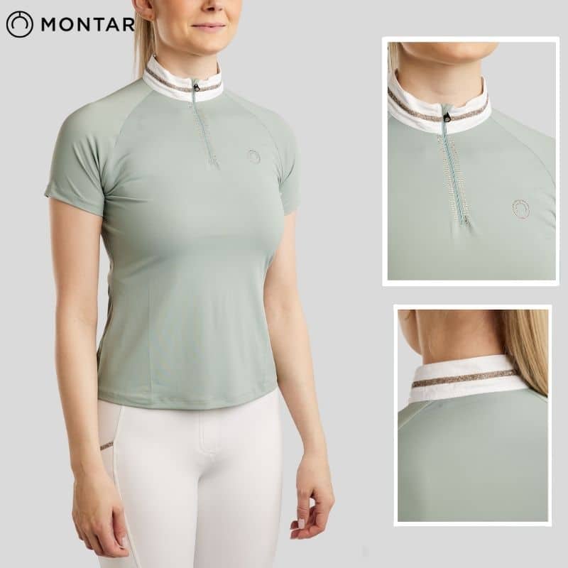 Polo de concours à strass MoLila CT2620 vert Turin Strass Champagne SS26 MONTAR Sellerie Equinoxe Shop Fuveau