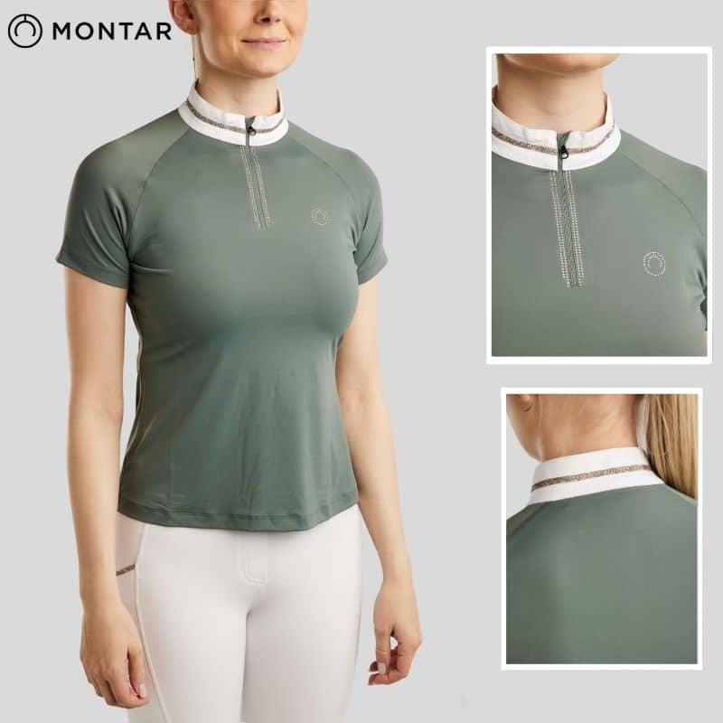 Polo de concours à strass MoLila CT2620 vert jade Strass Champagne SS26 MONTAR Sellerie Equinoxe Shop Fuveau