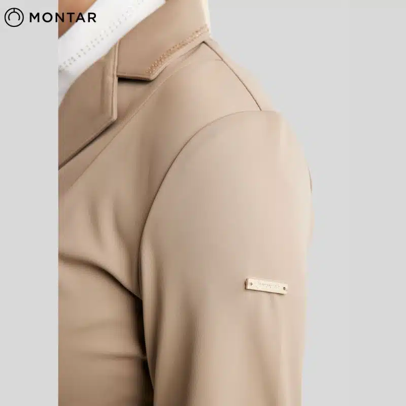 Veste de concours MoEverlisa COMB2630 Dame taupe SS26 MONTAR détail épaule Sellerie Equinoxe Shop Fuveau
