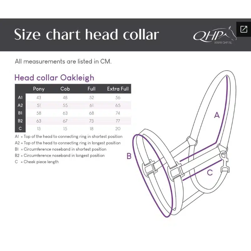 guide des tailles Licol Oakleigh rouge COLLECTION SUNSET RED reference 1214 QHP SS26 Sellerie Equinoxe Shop Fuveau