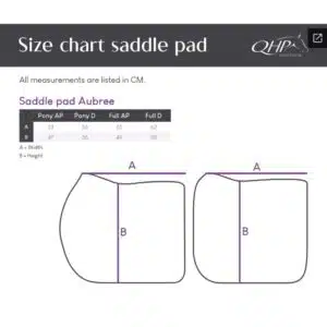 guide des tailles Tapis de selle mixte Aubree paillettes COLLECTION MYSTY BLUE reference 3245 QHP SS26 Sellerie Equinoxe Shop Fuveau