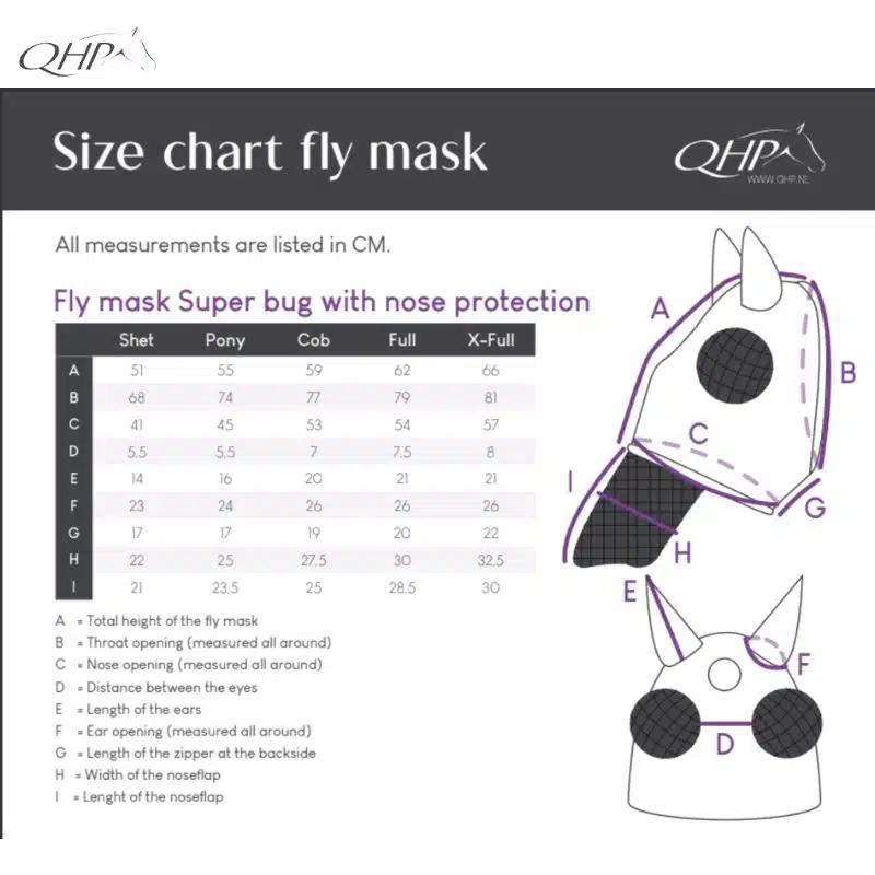 taille Masque à mouches Super bug avec protection de nez QHP Collection SS26 marine 5681 Sellerie Equinoxe Shop Fuveau