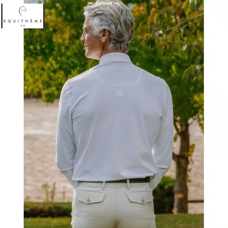 Polo de concours EQUITHÈME Ek Adrien Homme blanc 962115 dos Sellerie Equinoxe Shop Fuveau