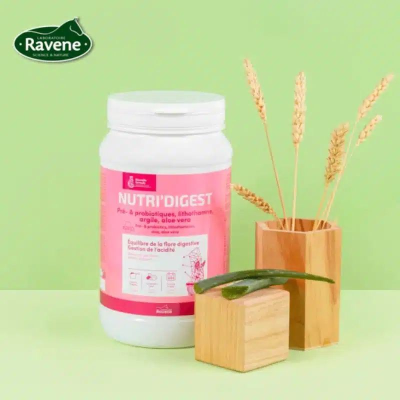 Ravene nutri digest cheval Prébiotiques probiotiques lithothamne argile aloe vera Cheval Sellerie Equinoxe Shop Fuveau