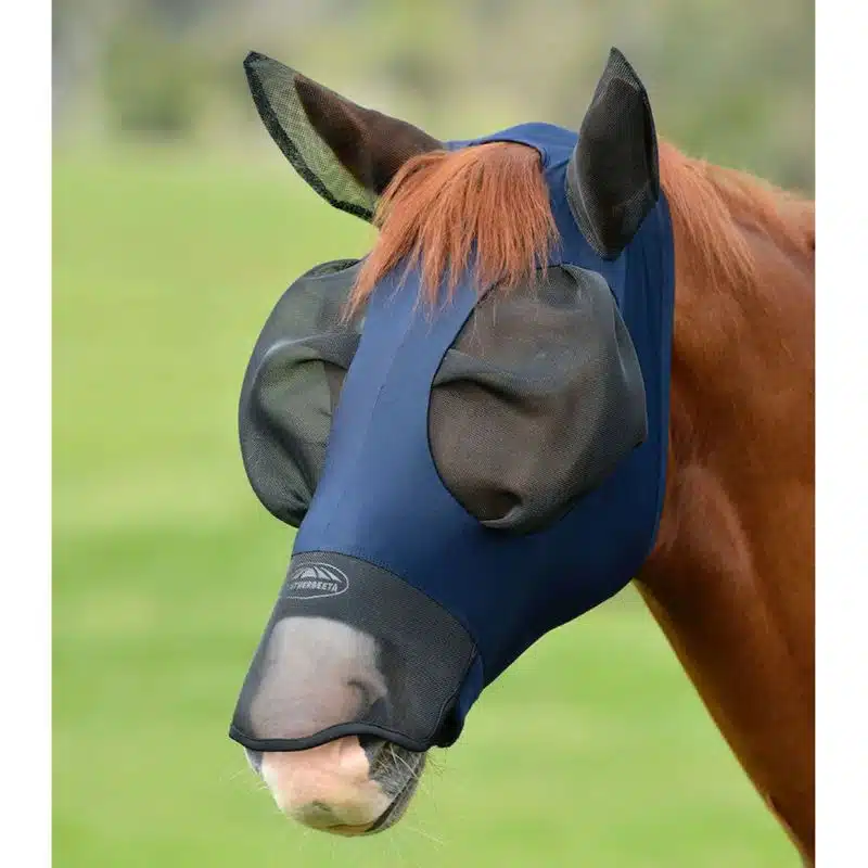 Masque anti-mouches Weatherbeeta ComFiTec Luxe Bug Eye Saver protections d'oreilles et nez cheval anti UV Protection UV supérieure à 98 % Sellerie Equinoxe Shop Fuveau
