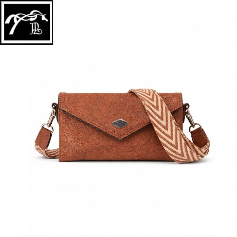 Pochette téléphone Pénélope New Phone Pocket Cognac Glitter en cuir pailleté