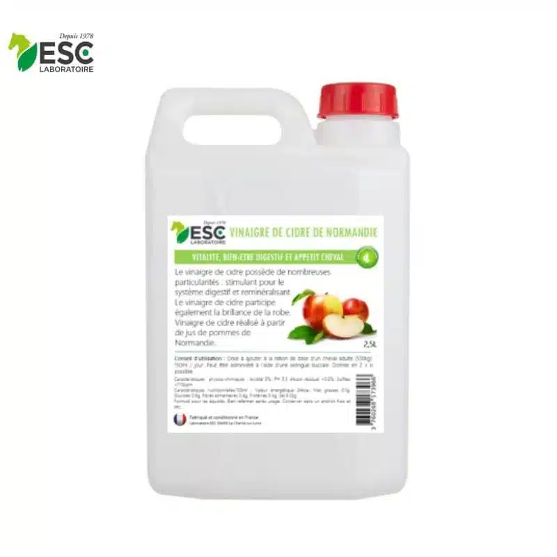 Vinaigre de Cidre Pur de Normandie ESC Laboratoire 2,5 litres pour la vitalité, l'appétit et la digestion du cheval