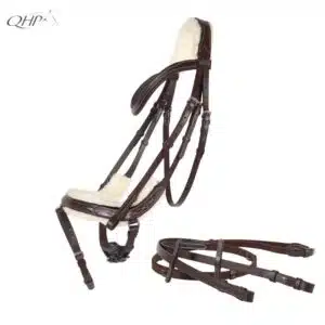 Bridon Ontario QHP havane avec rênes tissu – vue de profil Guide des tailles Bridon Ontario QHP