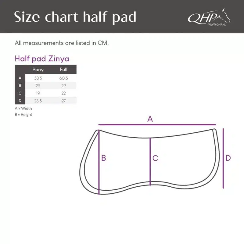 Guide des tailles amortisseur de dos Zinya QHP Poney Full