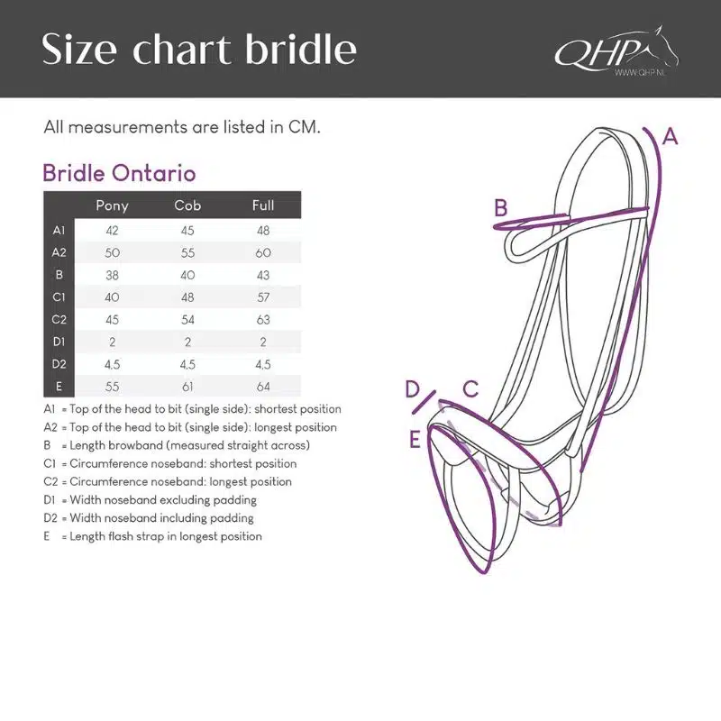 Guide des tailles du Bridon Ontario QHP