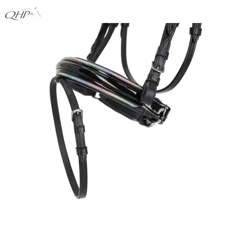 Muserolle en cuir verni avec galon licorne du bridon Isalyn QHP