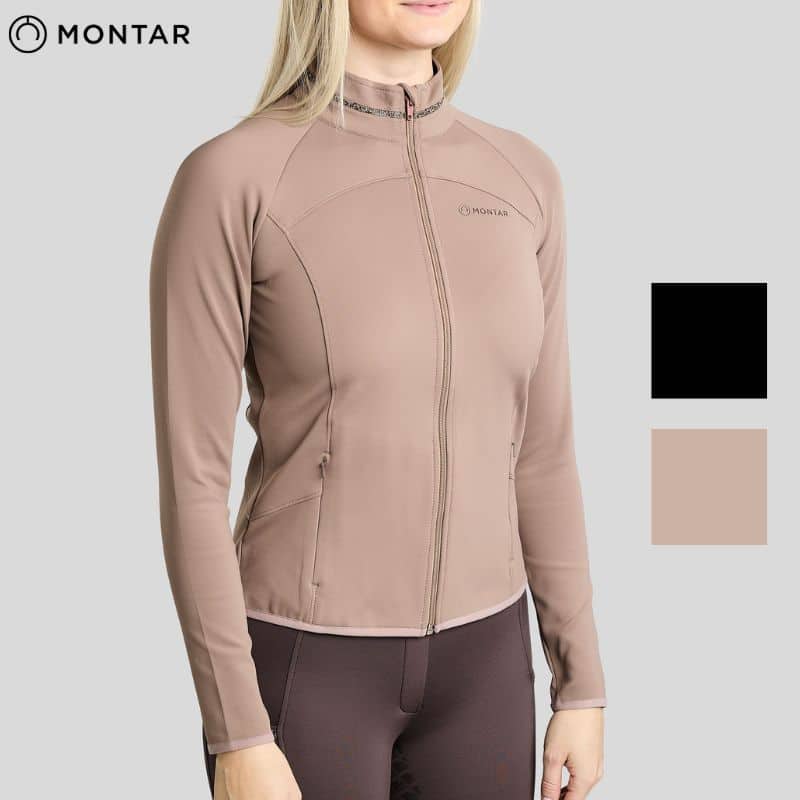 Coloris Veste d'équitation femme Montar MoVeronica Nougat Brown portée avec legging