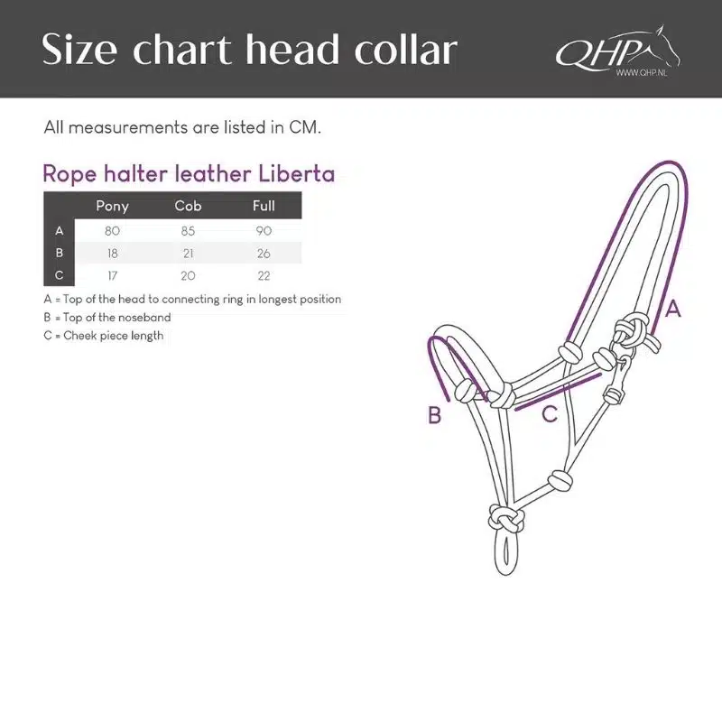 guide des tailles Licol éthologique cuir Liberta QHP
