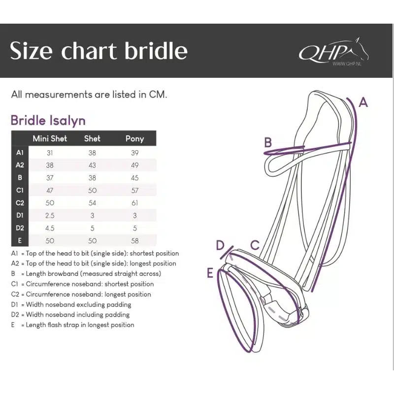 Dimensions du bridon Isalyn QHP