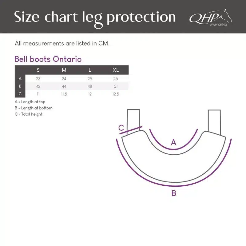 Guide des tailles Cloches Ontario QHP M L XL avec dimensions