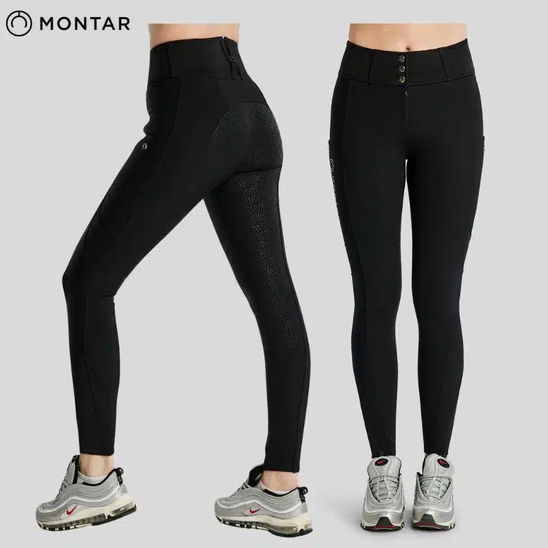 Pantalon d'équitation femme Montar MoAddie Softshell noir vue de face et de profil