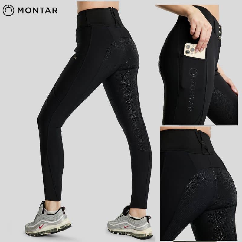 Pantalon d'équitation femme Montar MoAddie Softshell noir vue profil et arrière