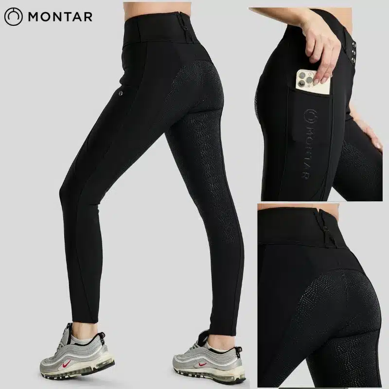Pantalon d'équitation femme Montar MoAddie Softshell noir vue profil et arrière