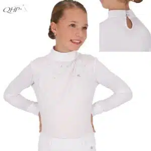 polo-concours-junior-qhp-amilara-blanc ALT : Polo de concours Amilara Junior QHP blanc fille