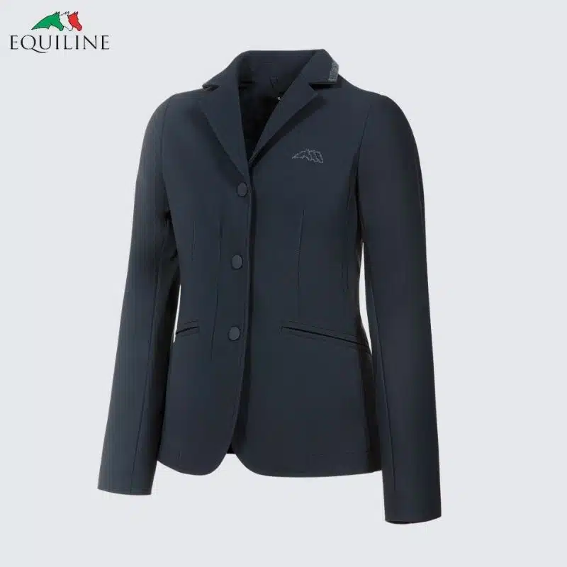 veste-concours-fille-equiline-eqcarolink-marine Veste de concours fille EQCAROLINK EQUILINE EC018PM00521 marine compatible airbag vue de face