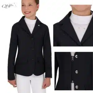 veste-concours-junior-qhp-8954-amilara-strass Veste de concours junior Amilara QHP vue de face avec détail strass col et fermeture zip