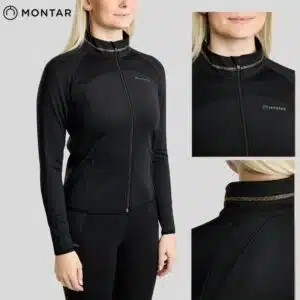 Veste d'équitation femme Montar MoVeronica noire portée avec legging
