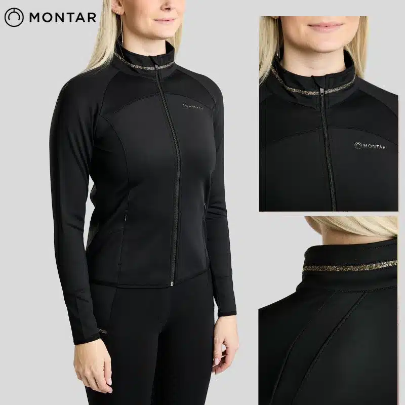 Veste d'équitation femme Montar MoVeronica noire portée avec legging