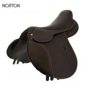 vue de profil Selle NORTON EK Clarino Jump havane elle Norton EK-Clarino Jump havane cuir synthétique pour obstacle