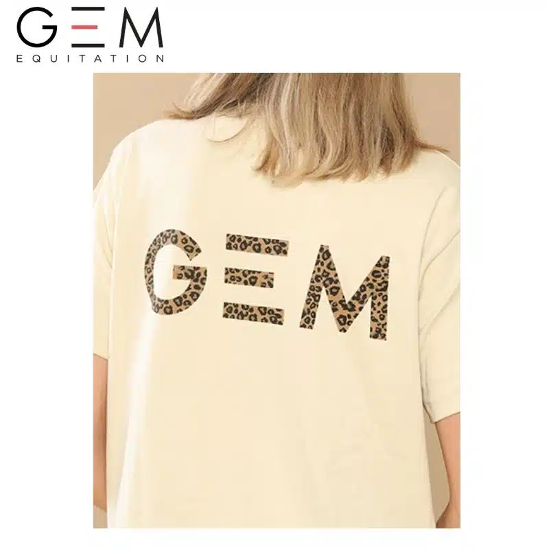 Logo GEM léopard tee-shirt Éclair beige logo GEM léopard poitrine tee-shirt Éclair beige
