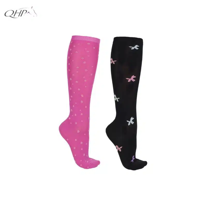 Lot 2 paires de chaussettes d’équitation Isalyn QHP noir fuchsia
