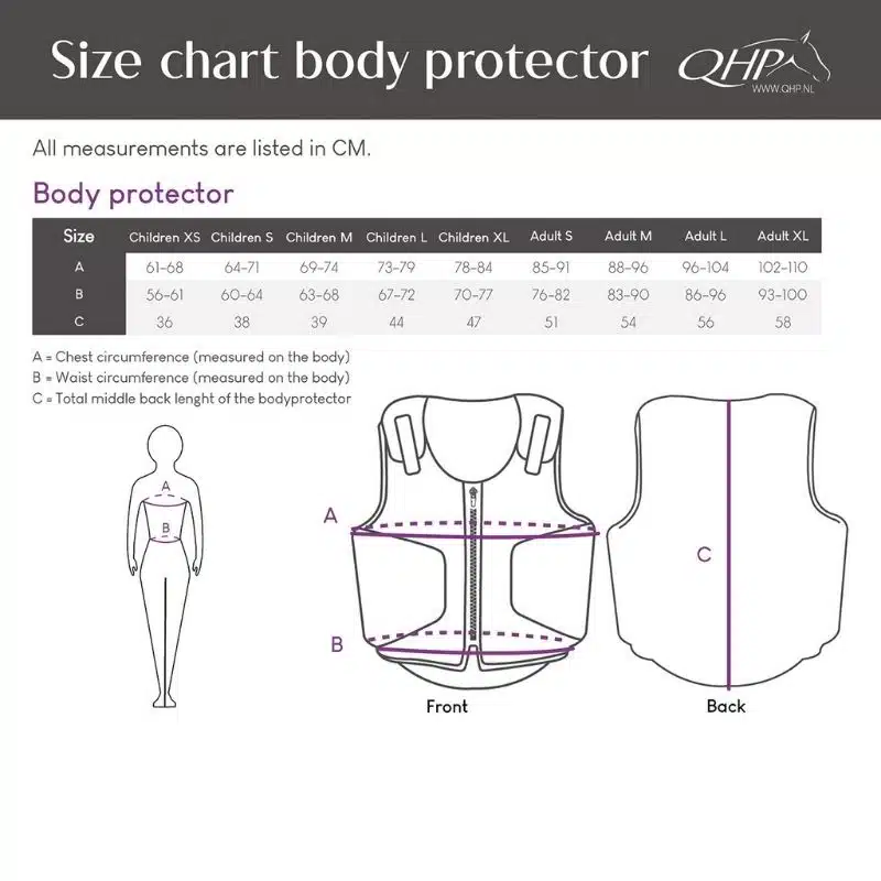 Guide des tailles Gilet de cross Junior Level 3 QHP