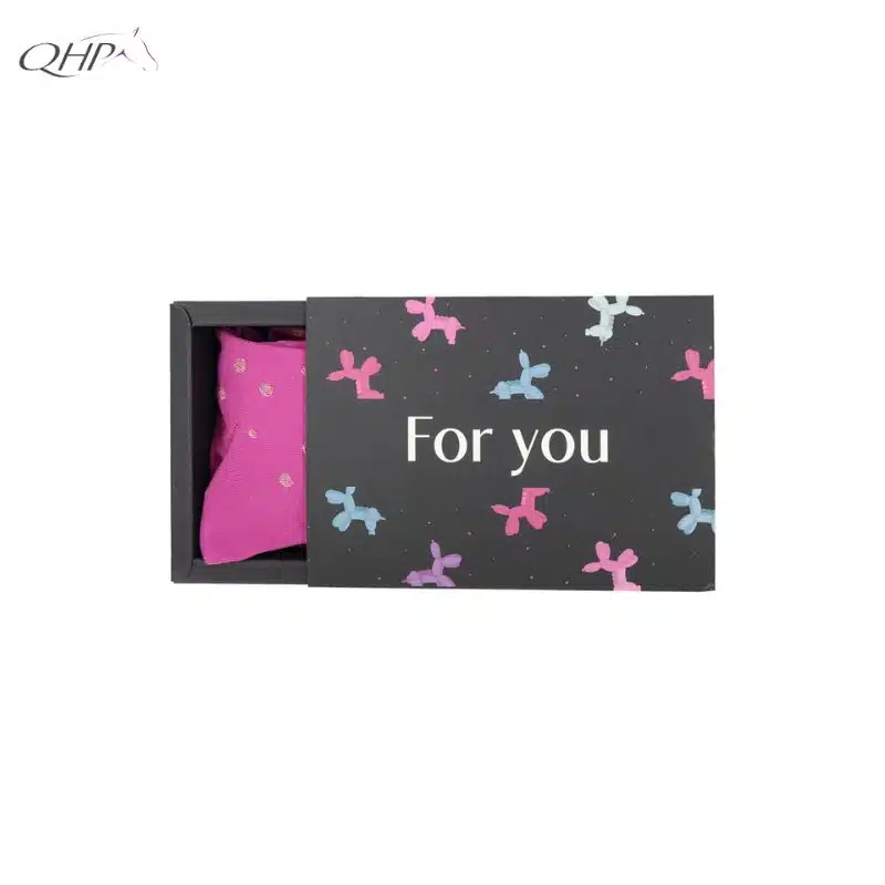 idée cadeau Coffret 2 paires de chaussettes d’équitation Isalyn QHP noir fuchsia