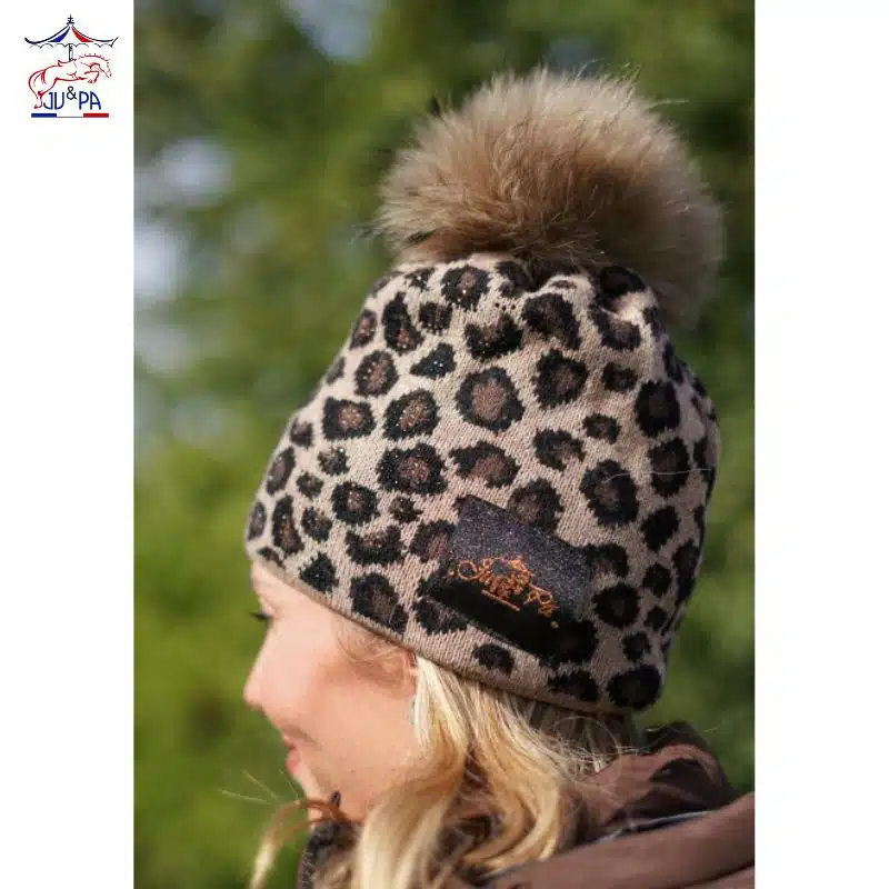 Bonnet Leopard Ju et Pa zoom logo pailleté cuivré
