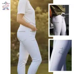 Pantalon d’équitation Olivia Ju et Pa – Blanc & Argent Pantalon d’équitation Olivia Ju et Pa – Blanc & Argent