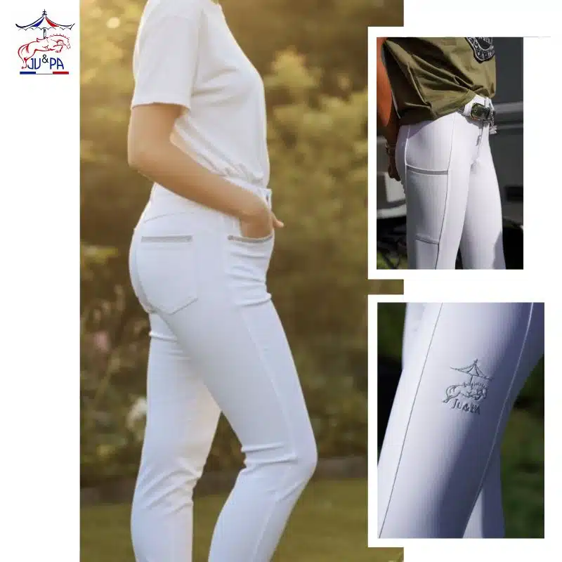 Pantalon d’équitation Olivia Ju et Pa – Blanc & Argent