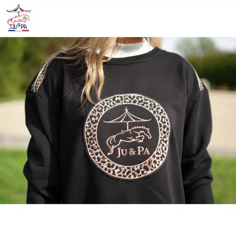 Sweat Leopard Ju et Pa noir vue de face