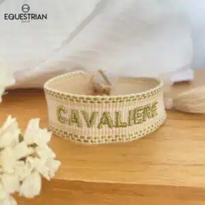 Bracelet Cavalière beige EQUESTRIAN SHOP en tissu avec broderie dorée