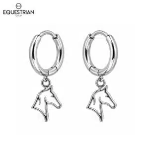 Boucles d’oreilles créoles Spirit argentées avec pendentif tête de cheval Equestrian Shop