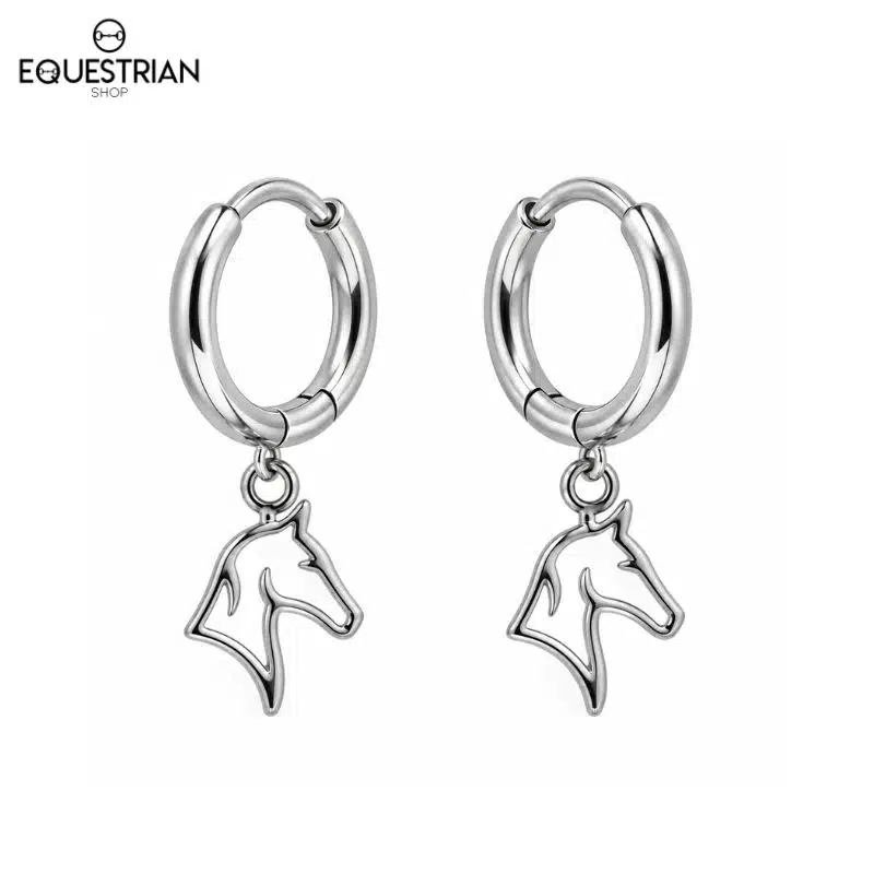 Boucles d’oreilles créoles Spirit argentées avec pendentif tête de cheval Equestrian Shop