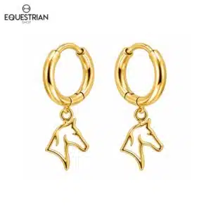 Boucles d’oreilles créoles Spirit dorées avec pendentif tête de cheval Equestrian Shop