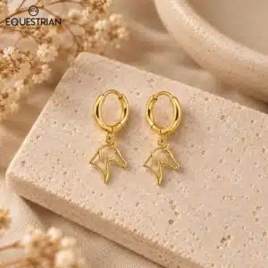 Boucles d’oreilles créoles Spirit dorées avec pendentif tête de cheval Equestrian Shop