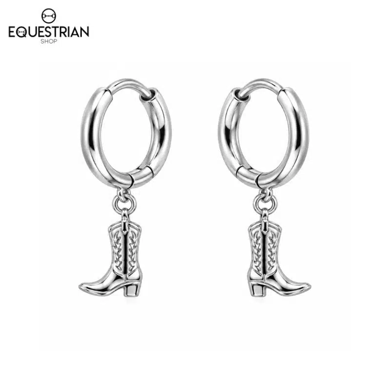 Boucles d’oreilles créoles argentées Botty avec pendentif botte d’équitation Equestrian Shop