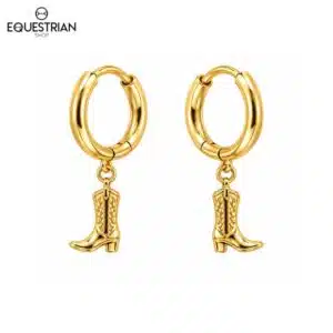 Boucles d’oreilles créoles dorées Botty avec pendentif botte d’équitation Equestrian Shop