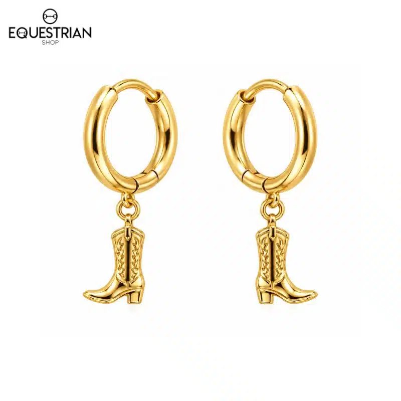 Boucles d’oreilles créoles dorées Botty avec pendentif botte d’équitation Equestrian Shop