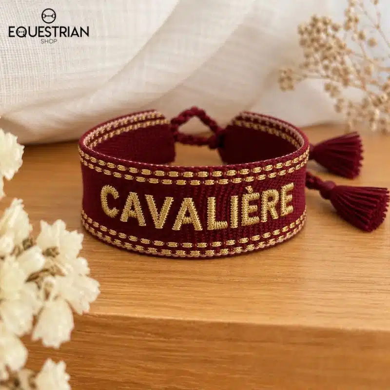 Bracelet Cavalière bordeaux EQUESTRIAN SHOP en tissu brodé doré