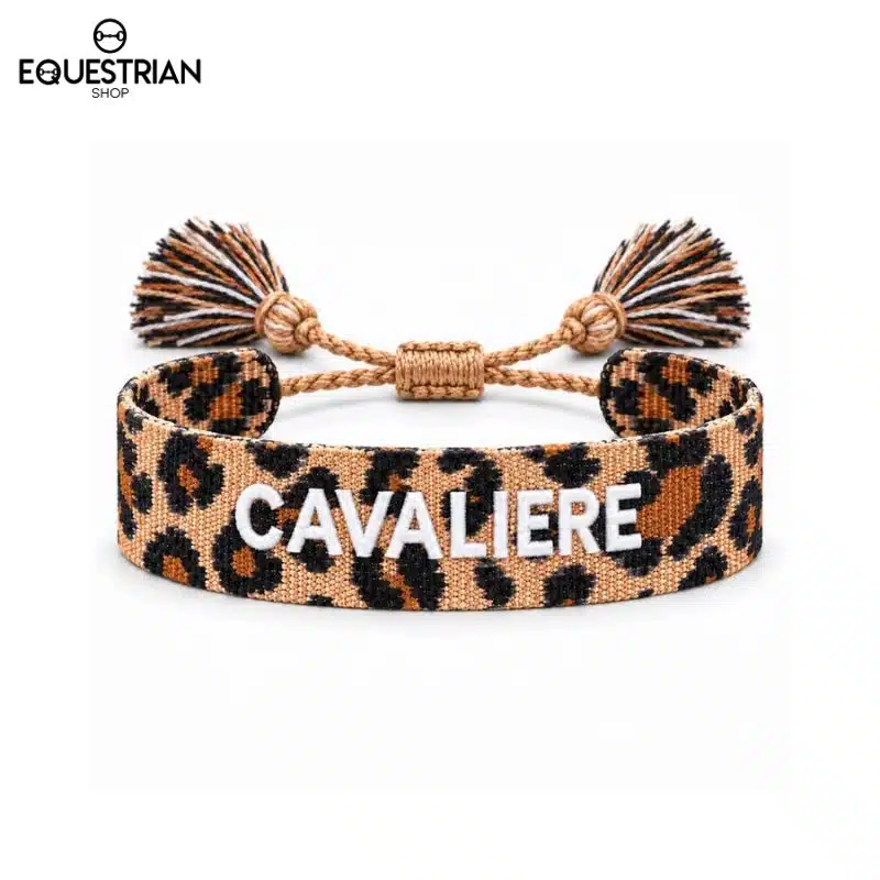 Bracelet Cavalière Léopard EQUESTRIAN SHOP broderie blanche, vue de face