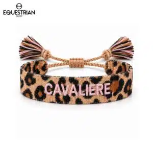 Bracelet Cavalière Léopard EQUESTRIAN SHOP broderie rose, vue de face