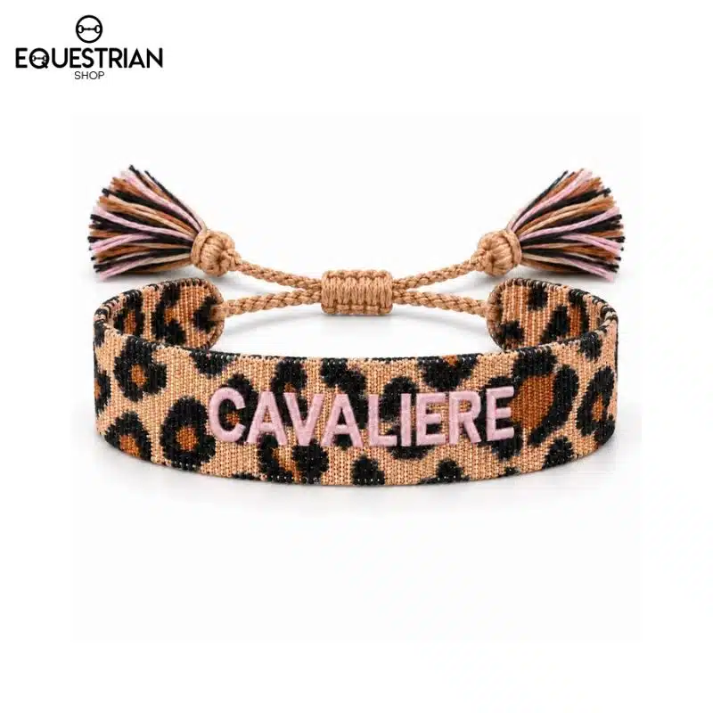 Bracelet Cavalière Léopard EQUESTRIAN SHOP broderie rose, vue de face