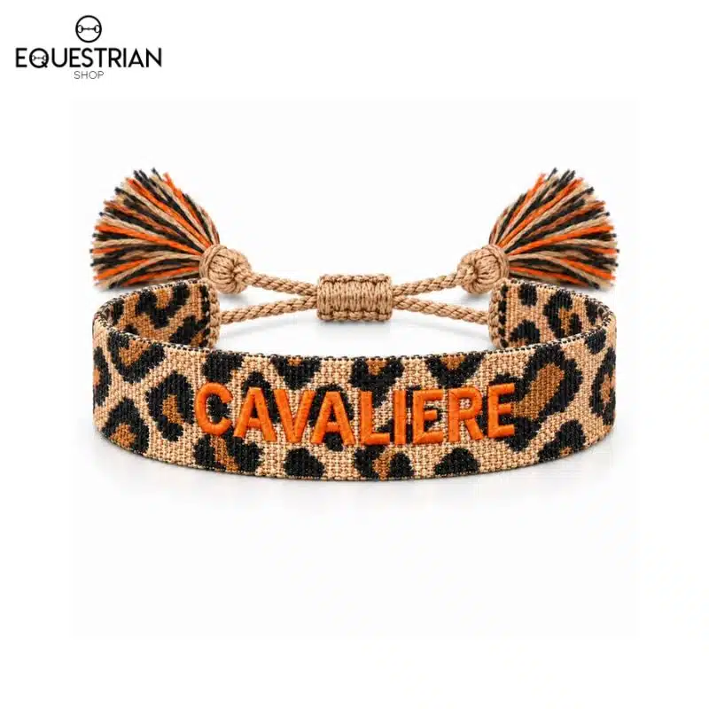 Bracelet Cavalière Léopard EQUESTRIAN SHOP broderie orange, vue de face